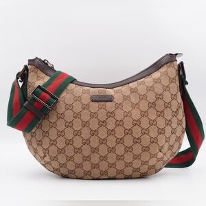 CC71 💖 GUCCI Monogram Web Halfmoon Crossbody Bag